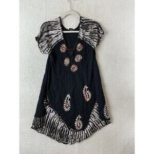 Fashion Force Free Size Black Aloha Boho Dress Summer Beach Coverup Sundress